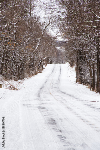 Country Road Covered in Snow in Springfield, Missouri