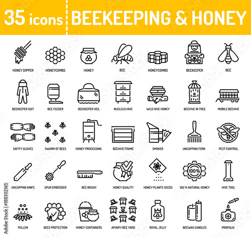 Honey beekeeping apiculture icons photo
