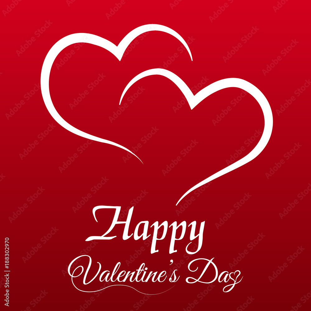 Valentine's day greeting card with falling white heart and text on red background. Vector