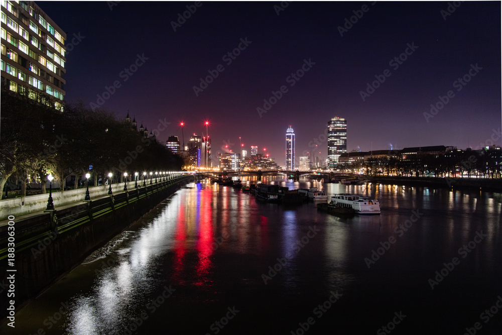 The Thames lit up at night