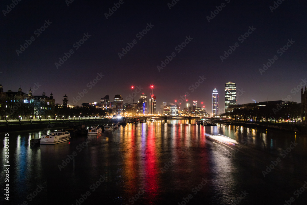 The Thames lit up at night