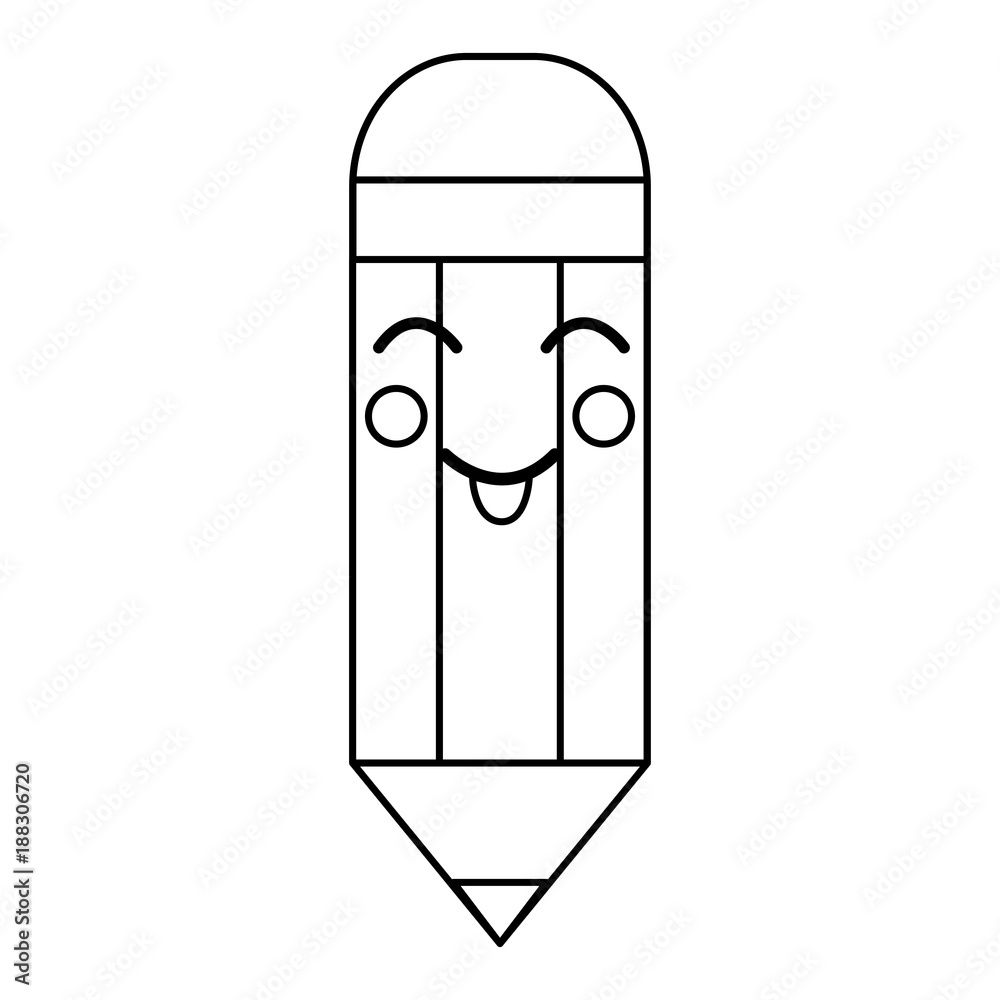 pencil happy school supplies es kawaii icon image vector illustration design black line pencil happy school supplies es kawaii icon image vector illustration design black line