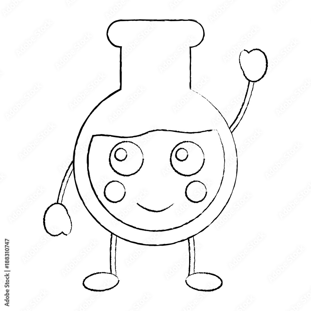 Obraz premium laboratory flask glass kawaii cartoon vector illustration sketch design