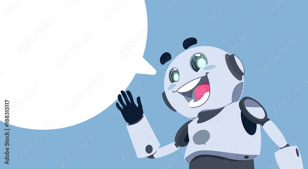 Cute Robot White Chat Bubble Chatbot Service, Chatter Or Chatterbot Technical Support App Concept Flat Vector Illustration