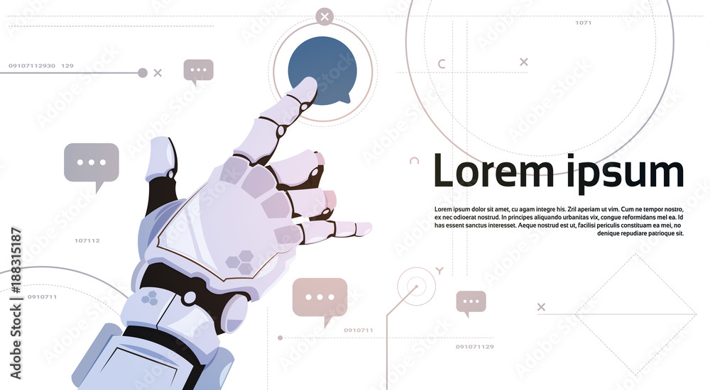 Robotic Hand Touch Chat Bubble Icon Robots Communication And Artificial Intelligence Concept Flat Vector Illustration