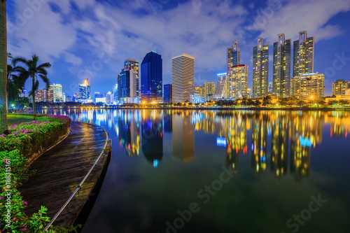 city night view at Benjakitti Park  Bangkok  Thailand