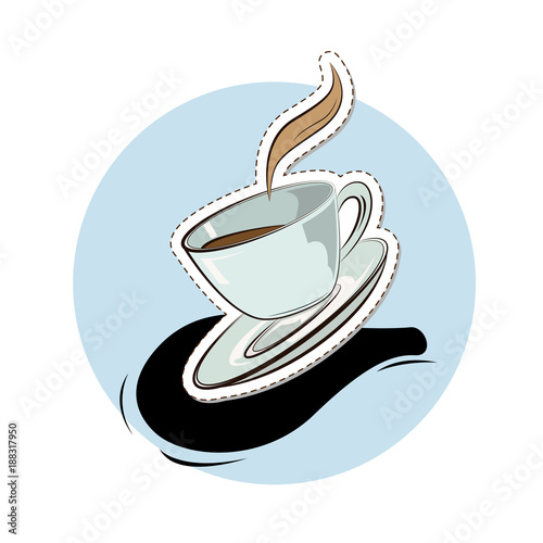 Cup of coffee vector illustration, sticker.