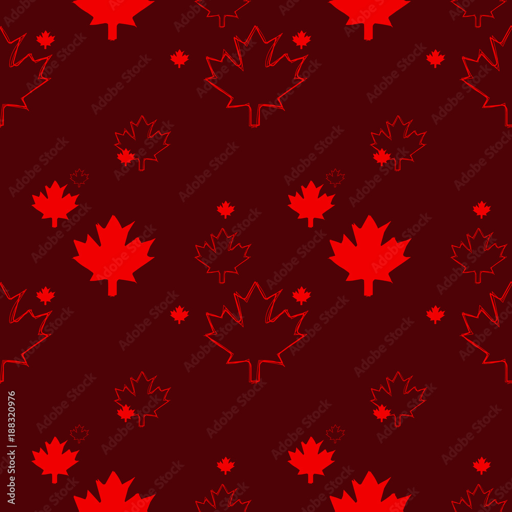 A seamless Canadian pattern in vector format featuring sketchy maple leaves.