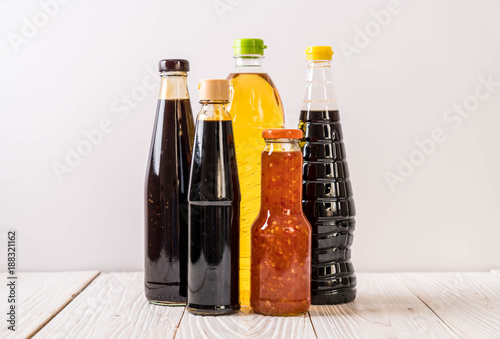 group of sauce bottle condiment for cooking