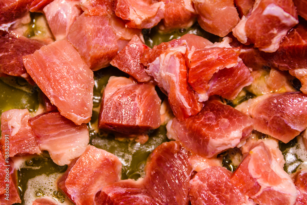 Background of the pork meat preparing in a slow cooker