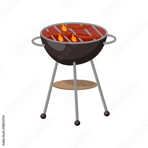 Barbecue party grill with sausages cartoon vector Illustration