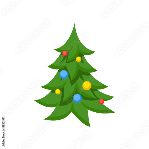 Decorated christmas tree cartoon vector Illustration