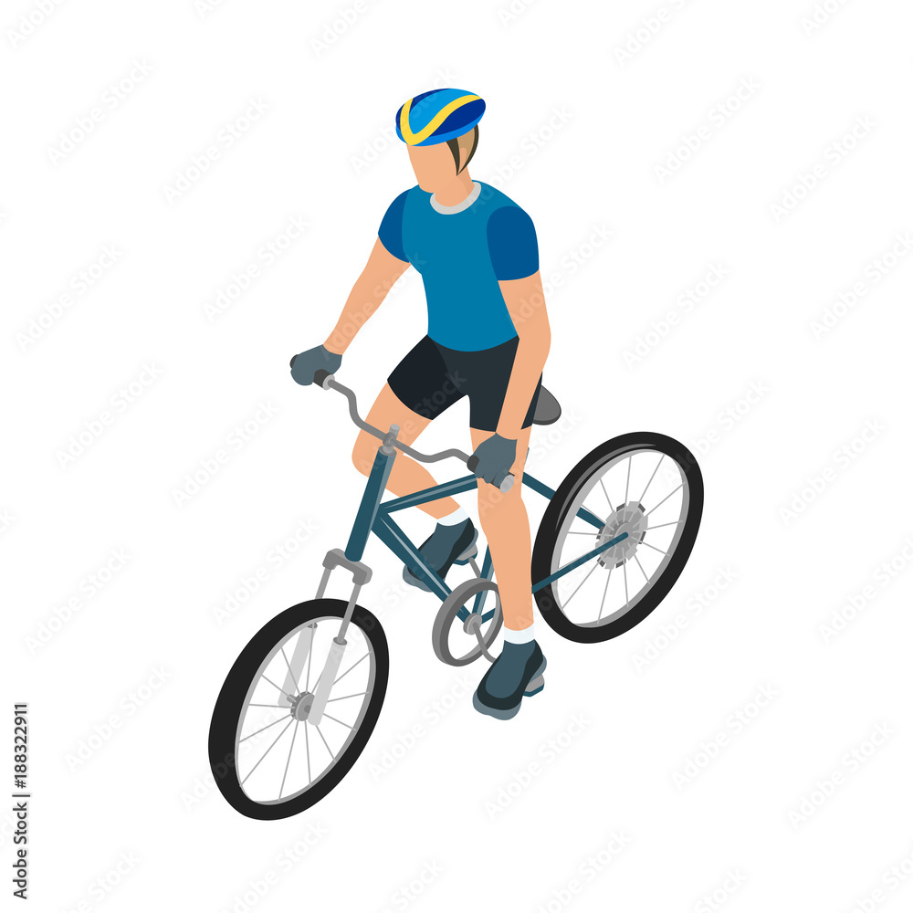 Cyclists in helmet and sportswear. Vector illustration in isometric view. Cyclists in helmet and sportswear. Vector illustration in isometric view.