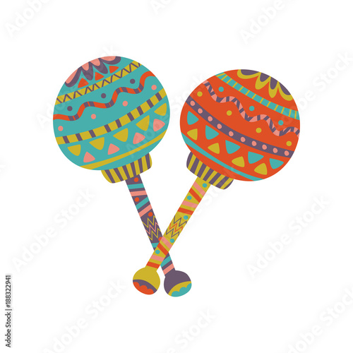 Colorful maracas with Mexican ornament cartoon vector Illustration