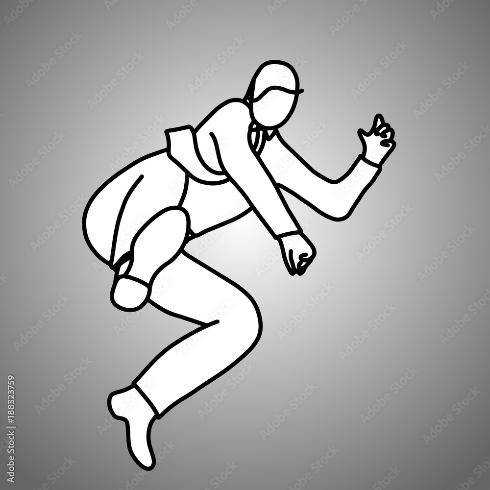 businessman jumping to kick vector illustration doodle sketch hand drawn with black lines isolated on gray background. business concept.