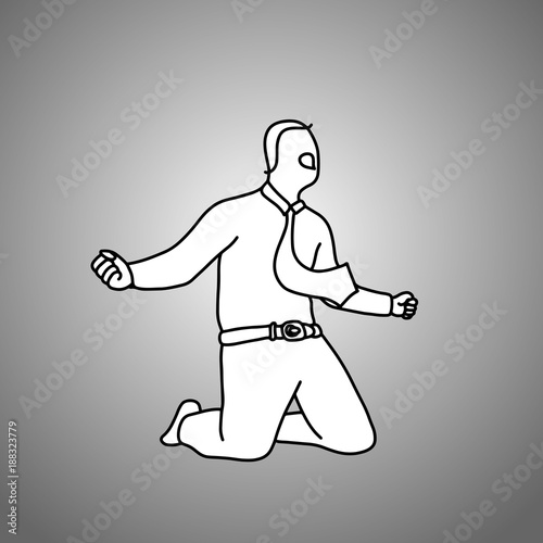 sitting businessman with gladness vector illustration doodle sketch hand drawn with black lines isolated on gray background. Business concept.
