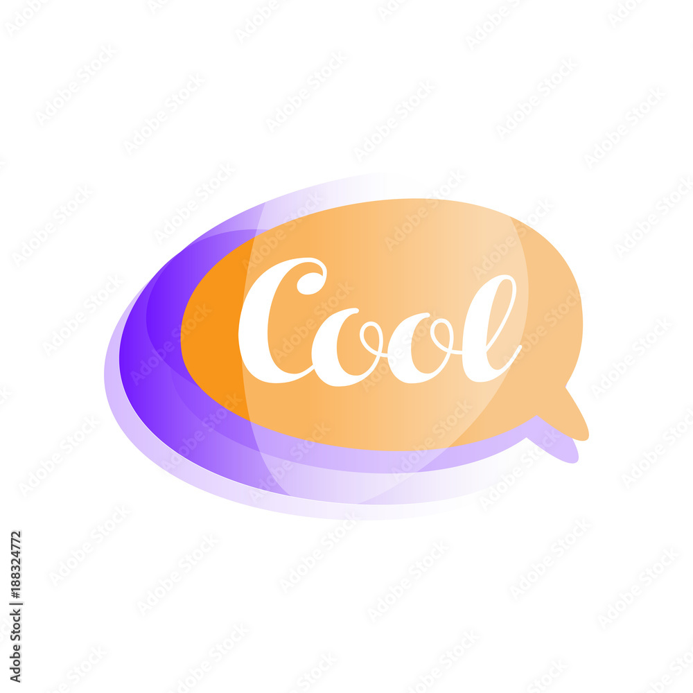 Creative colored speech bubble with short phrase Cool . Icon in gradient purple and orange color. Vector design for online chat, messenger or sticker