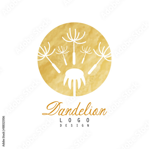 Fototapeta Naklejka Na Ścianę i Meble -  Luxury logo design of dandelion with flying fluffy seeds