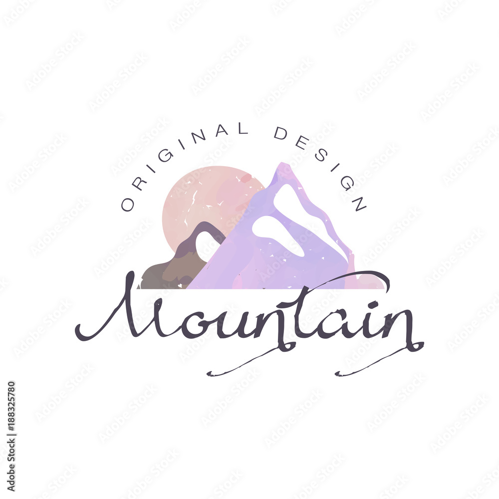 Obraz Mountain original design logo, tourism, hiking and outdoor adventures emblem, retro wilderness badge vector Illustration