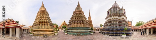 360 Panorama of Wat Phra Chettuphon Wimon Mangkhalaram Ratchaworamahawihan (Wat Pho) / Circle panorama of Wat Pho public landmark of Bangkok