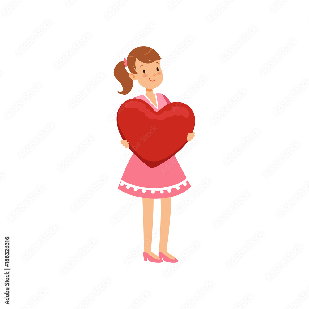 Beautiful teen girl holding red heart, Happy Valentines Day concept, love and relationships vector Illustration Beautiful teen girl holding red heart, Happy Valentines Day concept, love and relationships vector Illustration