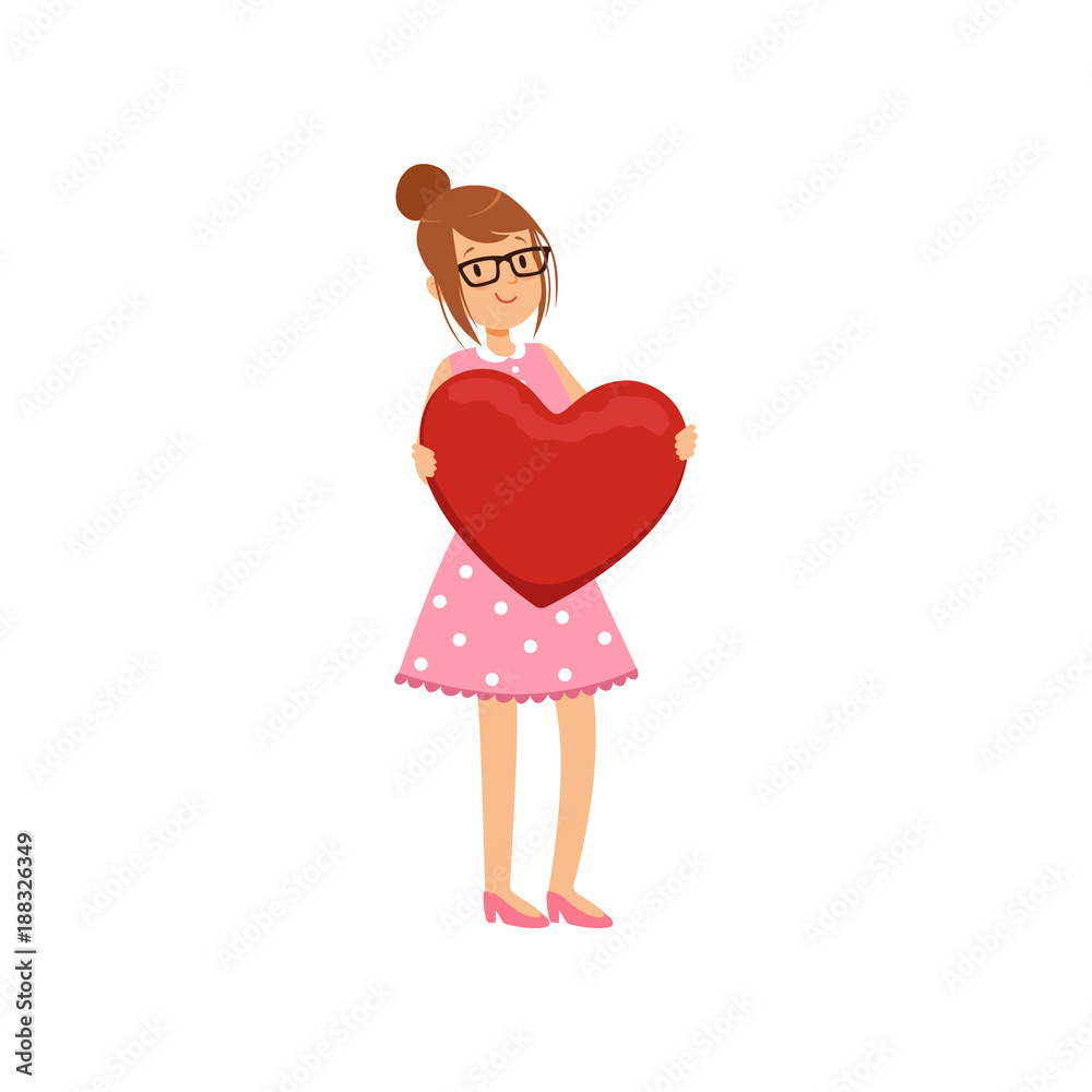 Pretty teen girl holding red heart, Happy Valentines Day concept, love and relationships vector Illustration Pretty teen girl holding red heart, Happy Valentines Day concept, love and relationships vector Illustration