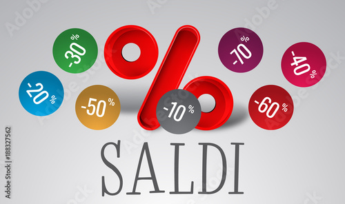 Saldi. Scritta Saldi con sconti.