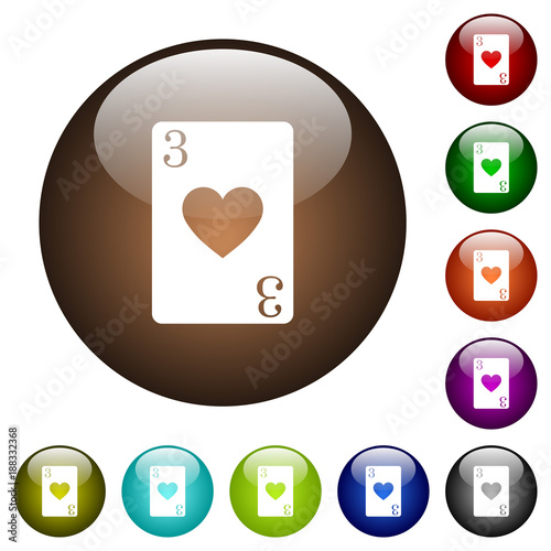 Three of hearts card color glass buttons