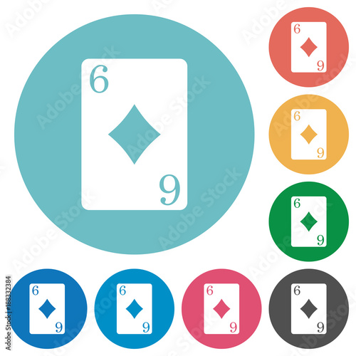 Six of diamonds card flat round icons