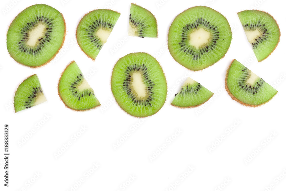 Fototapeta premium sliced kiwi fruit isolated on white background with copy space for your text. Flat lay pattern. Top view
