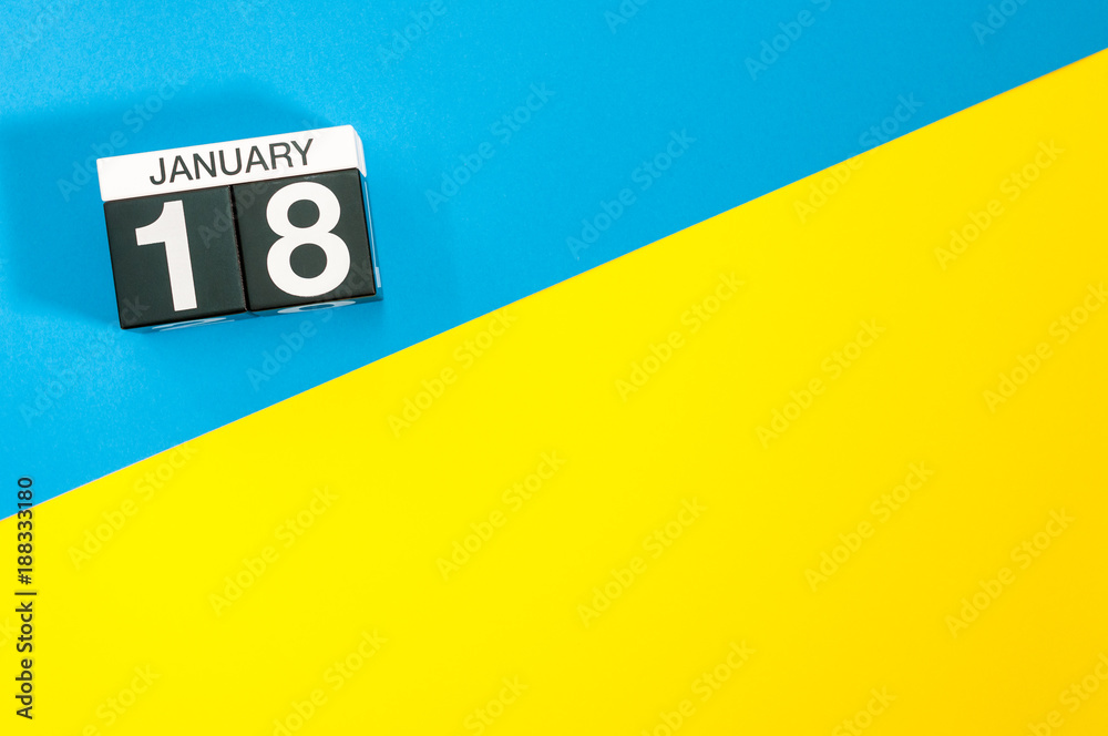 January 18th. Day 18 of january month, calendar on blue and yellow  background flat lay, top view. Winter time. Empty space for text Stock  Photo | Adobe Stock