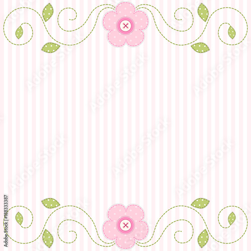 Cute retro spring card as patch fabric applique of flowers
