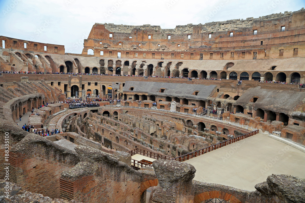 ROMA, ITALY - 01 OCTOBER 2017: Colosseum, Coliseum or Coloseo, Flavian Amphitheatre largest ever built symbol of ancient Roma city in Roman Empire.