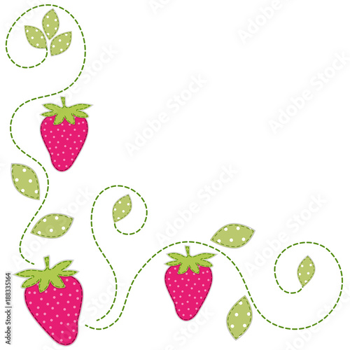 Cute retro background as patch fabric applique of strawberries