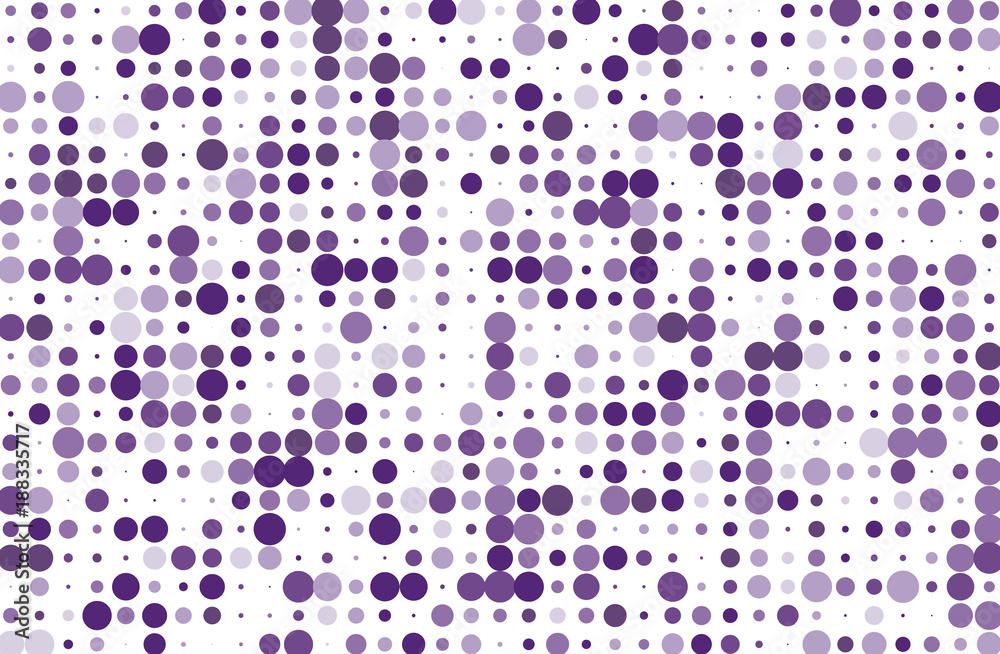 Dotted background with circles, dots, point different size, scale. Halftone pattern. Violet color Vector illustration  