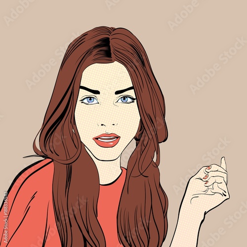 Demanding woman. Demanding girl. Girl looking questioningly.