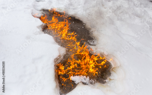 Flame of fire on white snow in winter © schankz