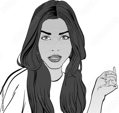 Demanding woman. Demanding girl. Girl looking questioningly.