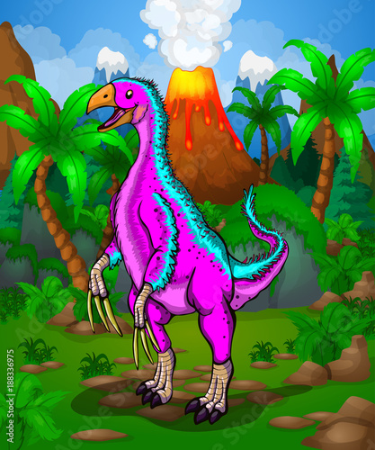 Cute cartoon Therizinosaur. Vector illustration of a cartoon dinosaur.