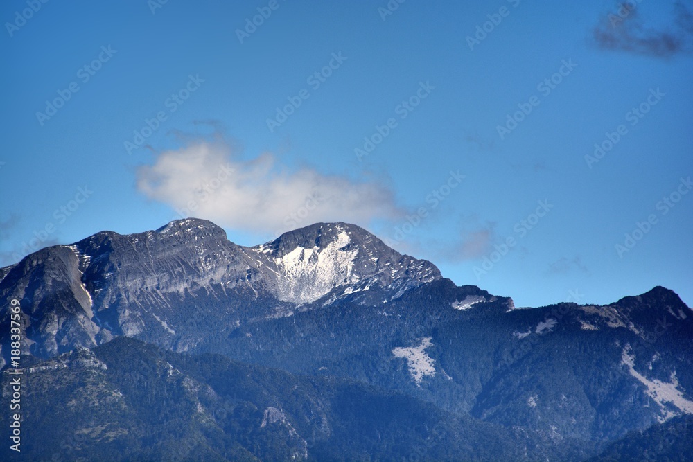 Aerial view of the snow-capped mountains,in the Hsinchu,Taiwan.
