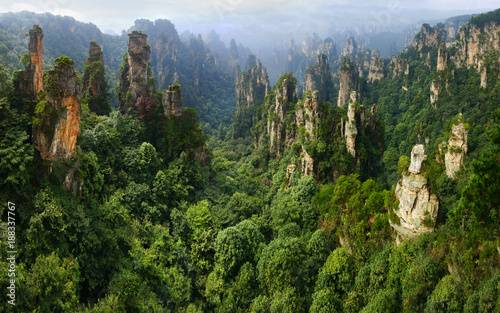 view of limestone cliff in Zhangjiajie national park, hunan,China photo