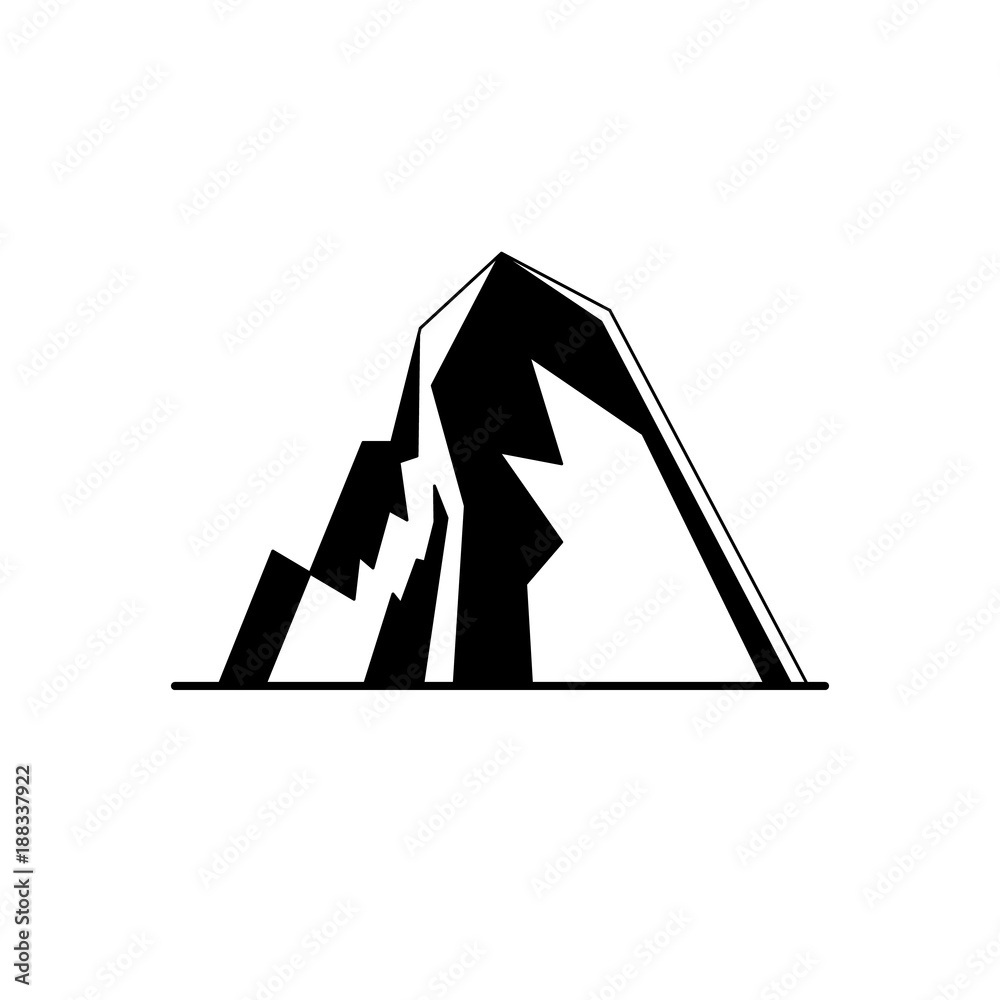 Icy mountain with ledges silhouette icon in flat style Icy mountain with ledges silhouette icon in flat style