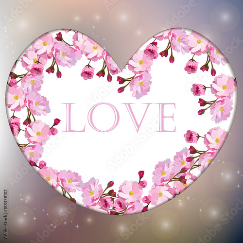 Valentines day heart with cherry or sakura flower photo