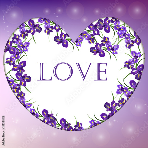 Fototapeta Naklejka Na Ścianę i Meble -  Valentines day heart with iris flower on colorful background
