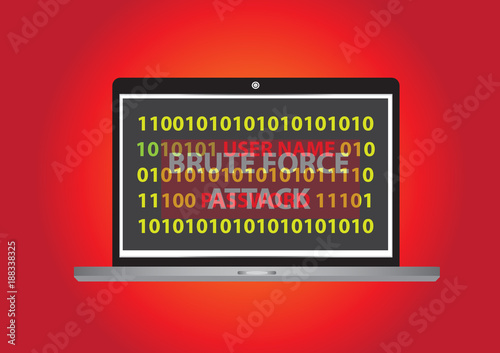 Brute force attack of hacker concept design with illustration with laptop computer and text banner on screen with flat style