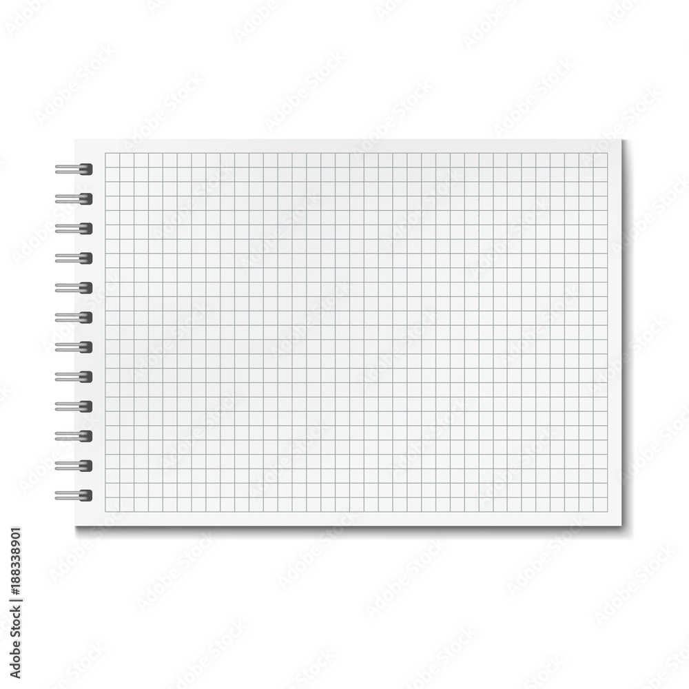 Horizontal vector realistic graph ruled notebook. Notepad with Throughout Blank Picture Graph Template