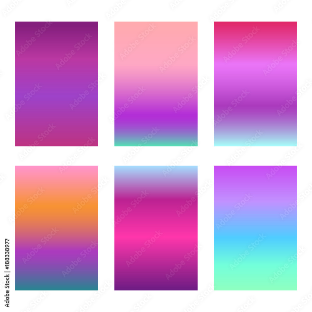 Naklejka premium Modern violet gradients for smartphone screen backgrounds. Set of soft, deep, bright gradiented wallpaper for mobile apps, ui design