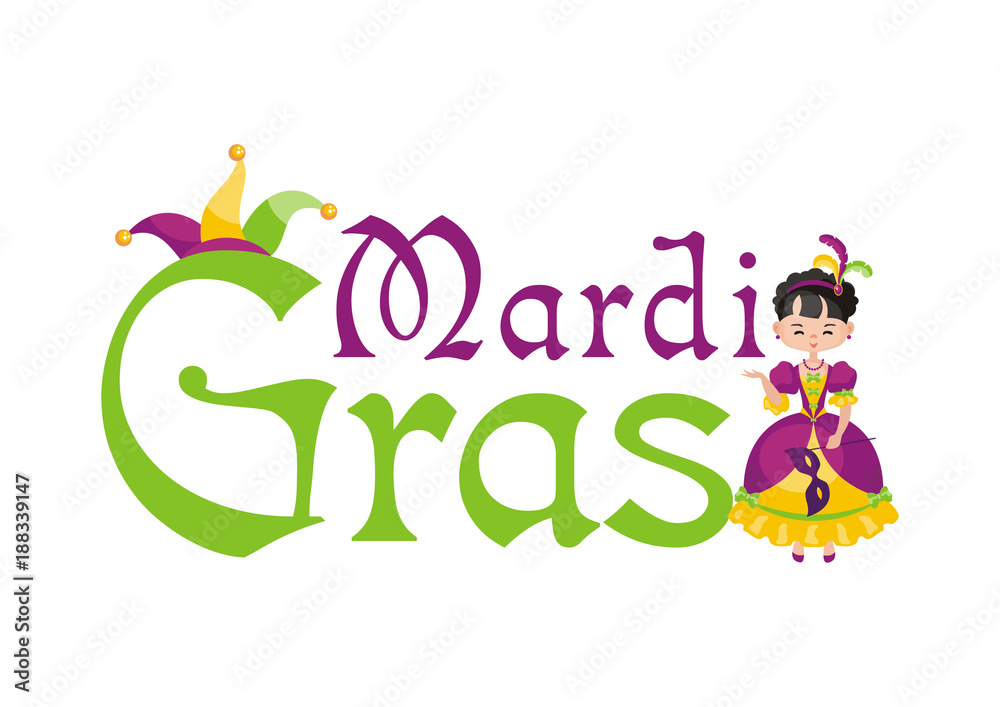 Fototapeta premium Mardi Gras vector illustration with the image of the girl in a carnival costume.