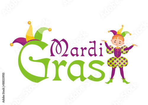 Mardi Gras vector illustration with the image of the young man in a carnival costume.