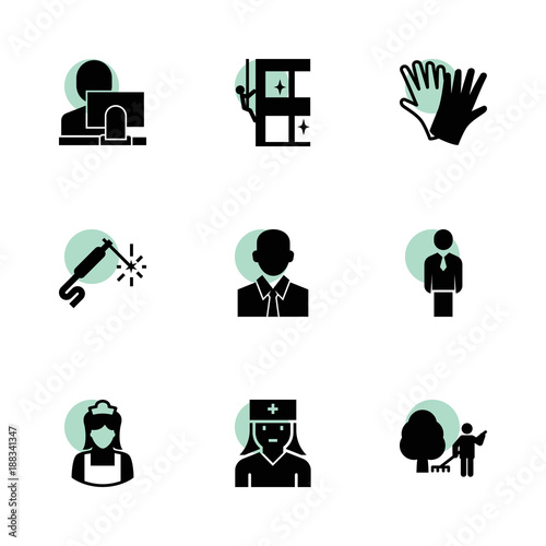 Worker icons. vector collection filled worker icons set.